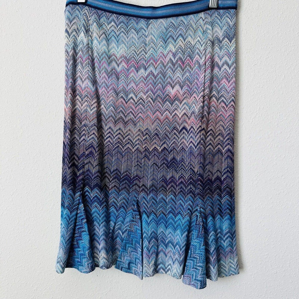 Missoni Blue Ombre Zig Zag Crochet Knit Ruffle Pencil Skirt